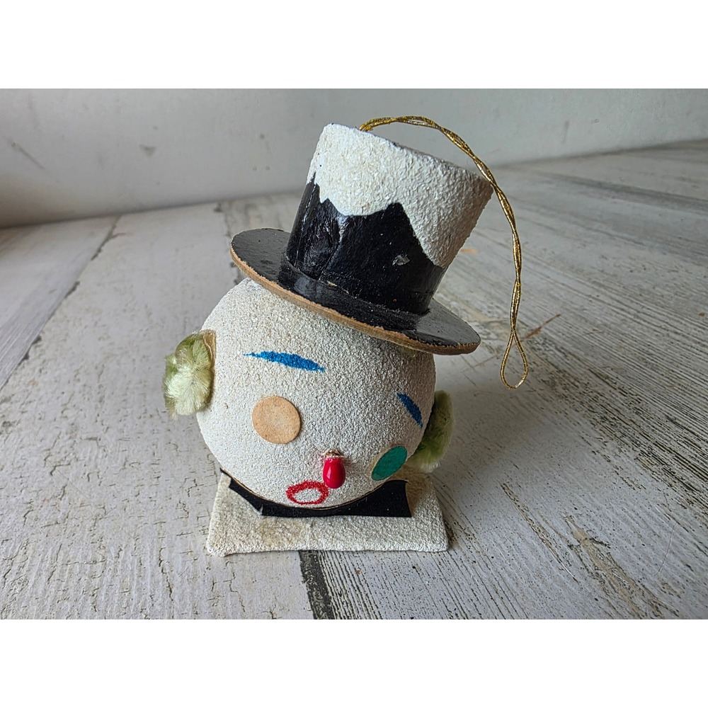 Vintage blume Japan putz snowman ornament paper cardboard Xmas tree Frosty